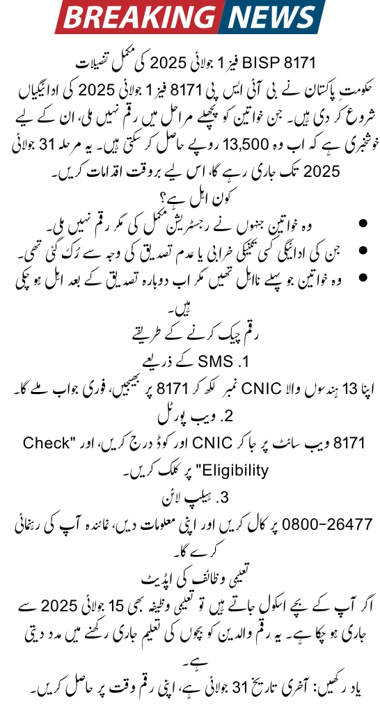 8171 BISP Phase 1 July 2025 Payment Complete Details